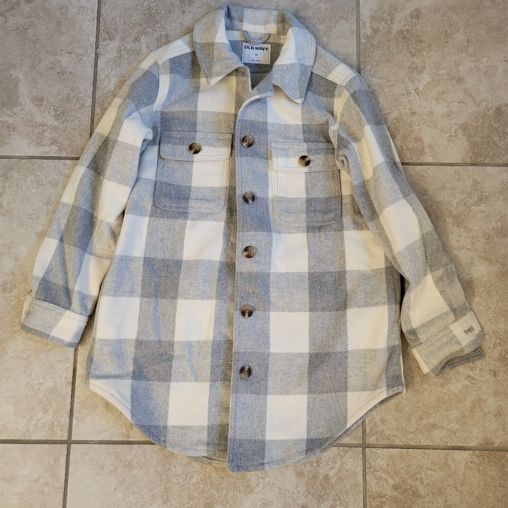 Old Navy Light Blue and Cream Checkered Shirt